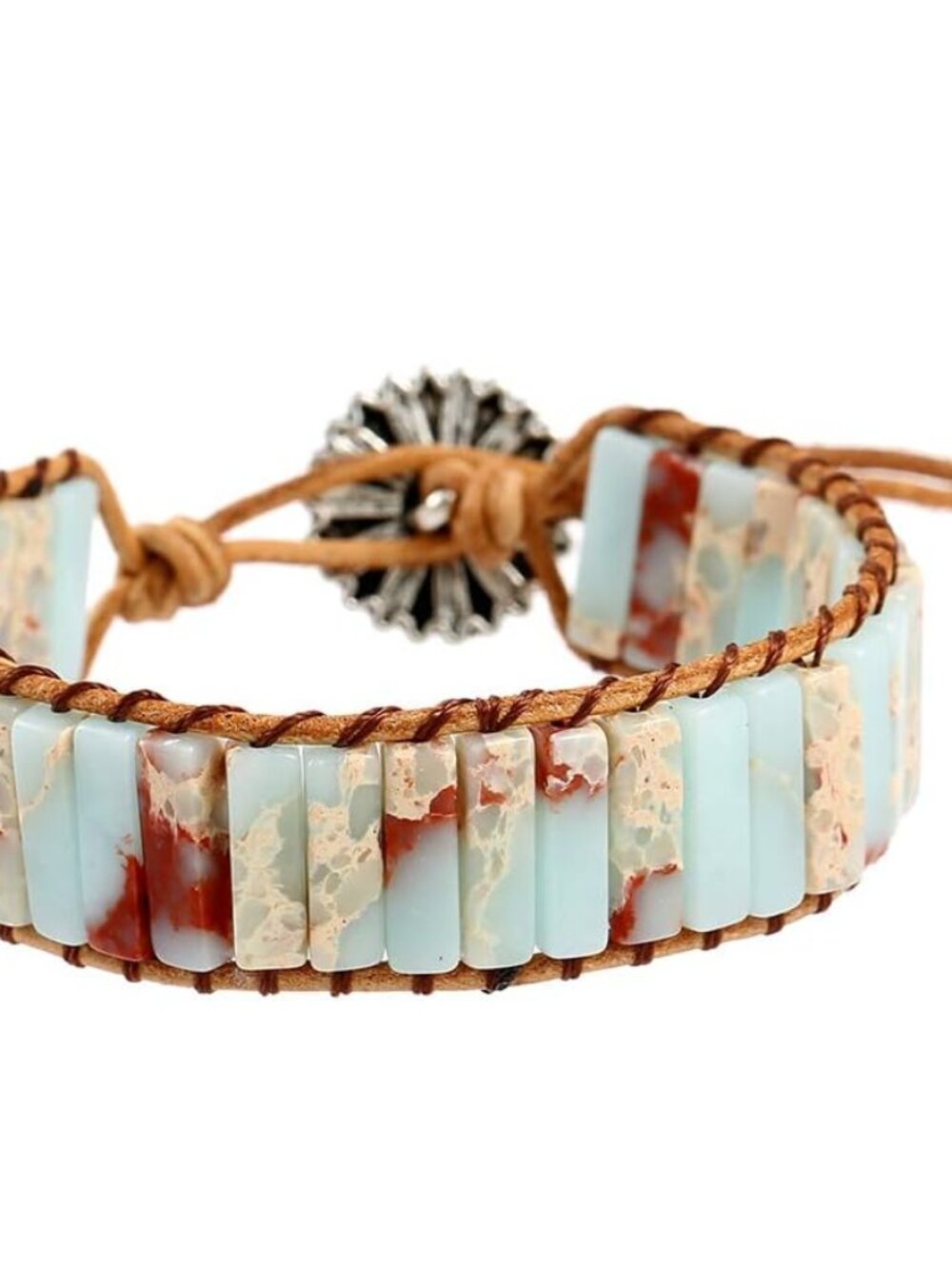 Elegant Agalmatolite Leather Wrap Bracelet – Unique Natural Stone Jewelry